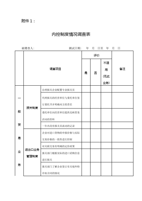 内控制度情况调查表