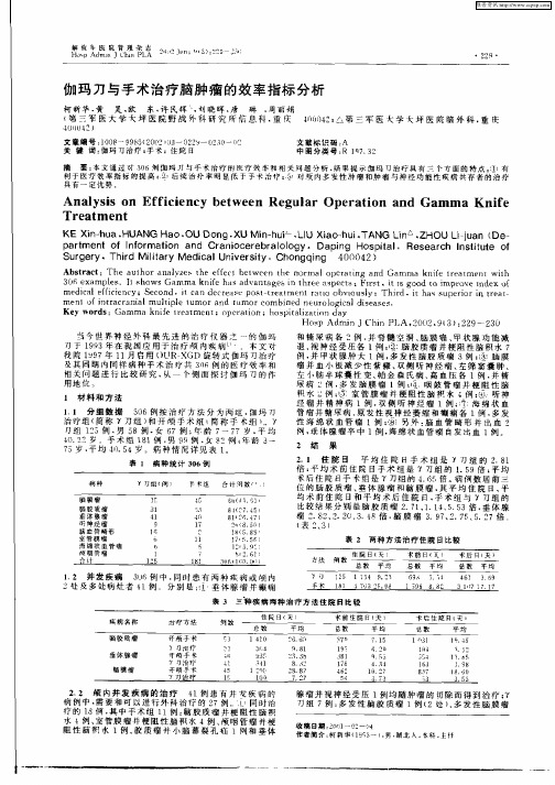 伽玛刀与手术治疗脑肿瘤的效率指标分析