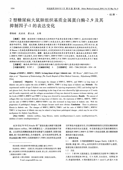 2型糖尿病大鼠肺组织基质金属蛋白酶-2、9及其抑制因子-1的表达变化