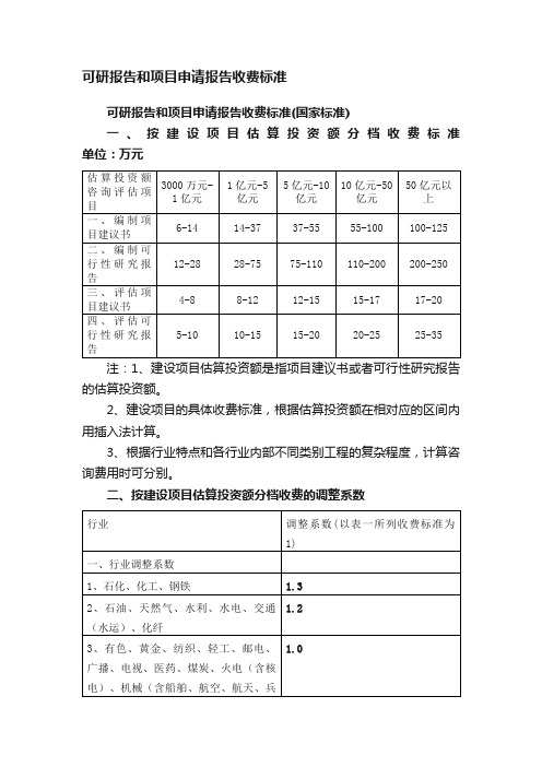 可研报告和项目申请报告收费标准