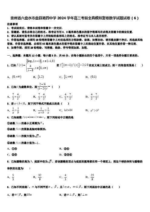 贵州省六盘水市盘县第四中学2024学年高三考前全真模拟密卷数学试题试卷(6)