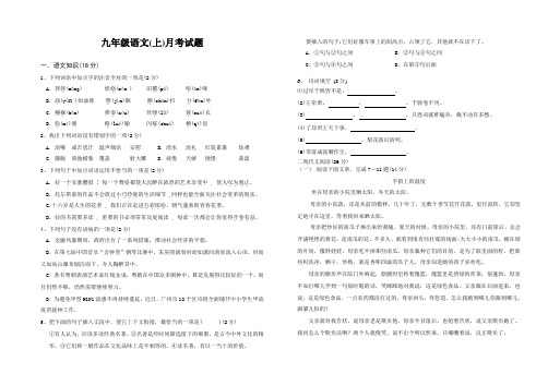 新人教版九年级语文上册11月考试题及答案