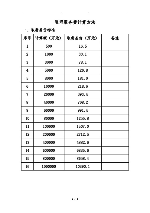 监理服务费计算方法