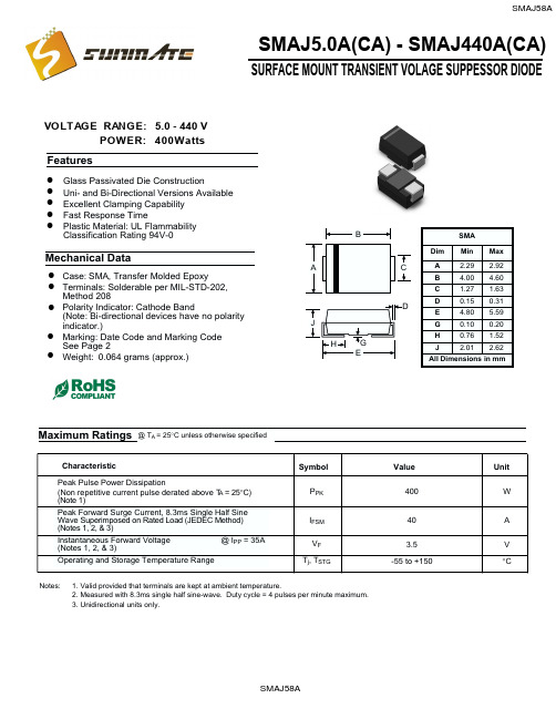 SMAJ58A,TVS瞬变抑制二极管中文资料