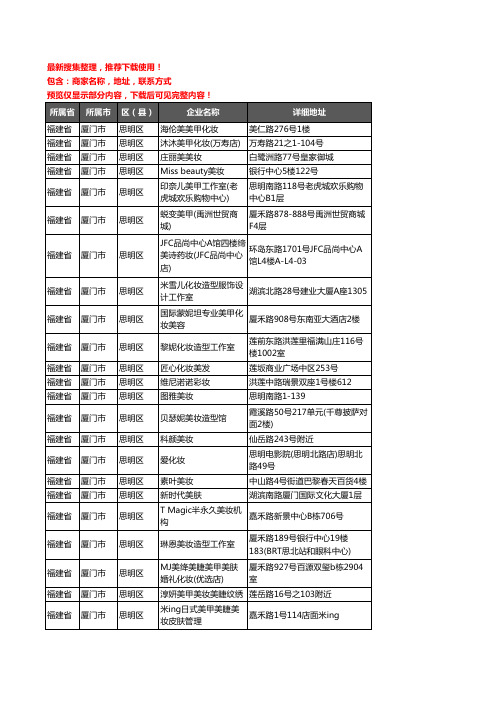 新版福建省厦门市思明区彩妆企业公司商家户名录单联系方式地址大全58家