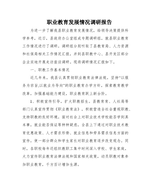 职业教育发展情况调研报告