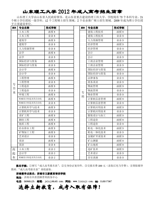 山东理工大学2012年成人高考招生简章[1]