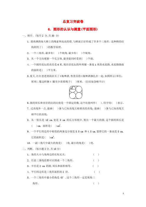 六年级数学下册总复习突破卷6图形的认识与测量平面图形青岛版六三制