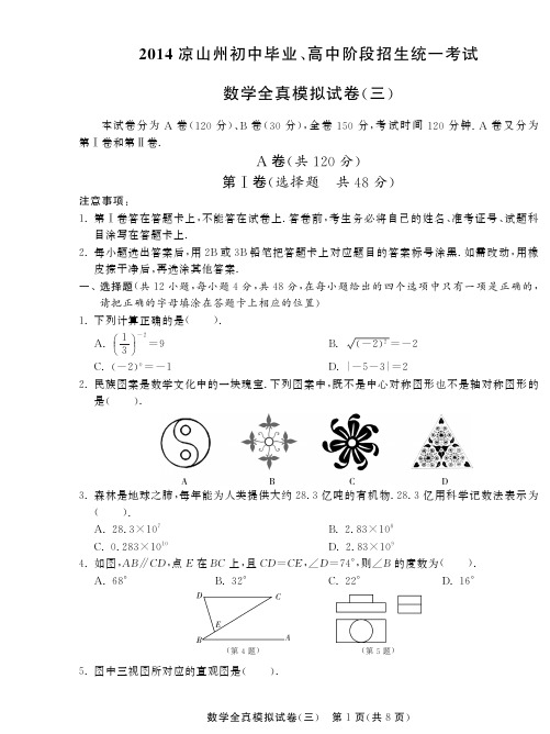 2014届四川凉山州中考数学全真模拟试卷(三)