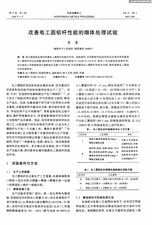 改善电工圆铝杆性能的熔体处理试验