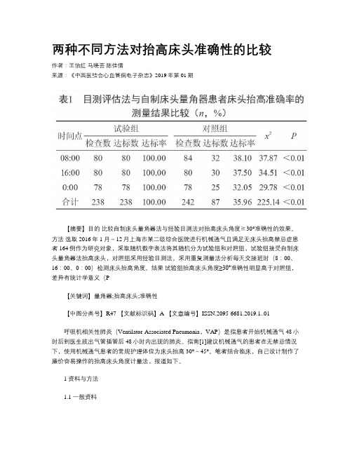 两种不同方法对抬高床头准确性的比较