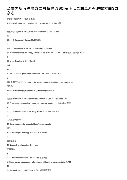 全世界所有肿瘤方面可投稿的SCI杂志汇总涵盖所有肿瘤方面SCI杂志