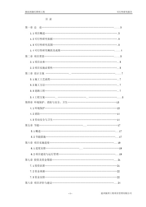 某村路灯照明工程建设可行性研究报告