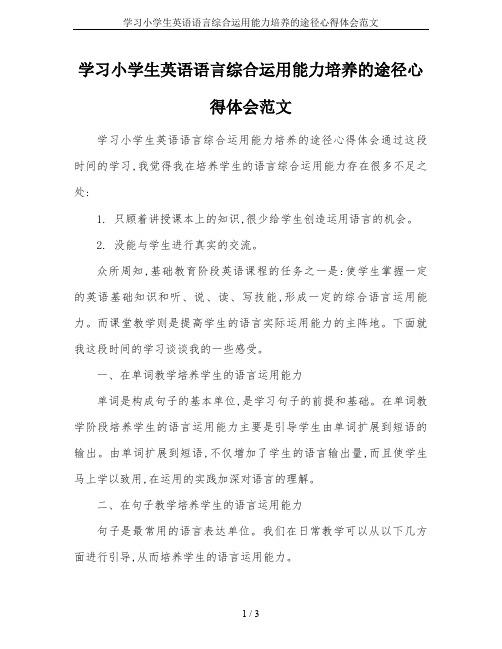 学习小学生英语语言综合运用能力培养的途径心得体会范文