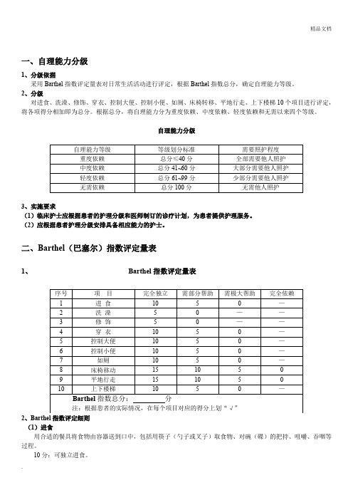 自理能力分级及巴塞尔评分