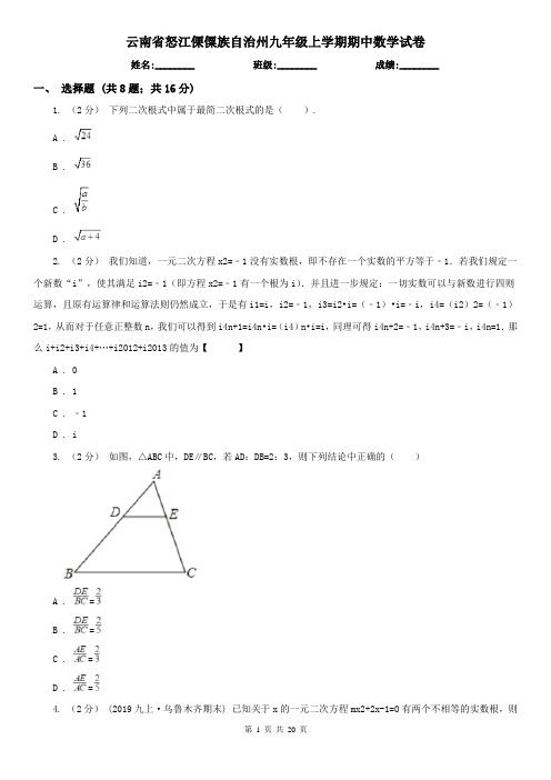 云南省怒江傈僳族自治州九年级上学期期中数学试卷