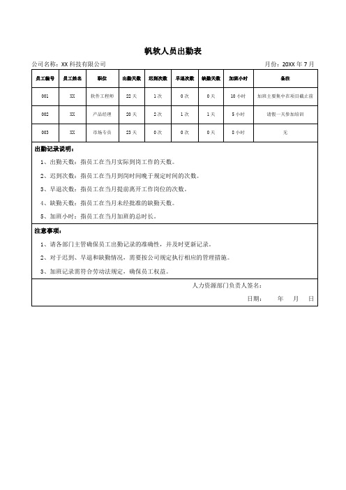 帆软人员出勤表