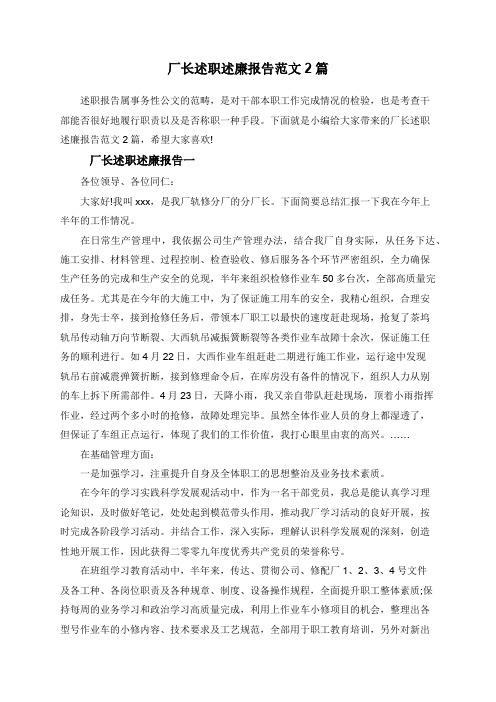 厂长述职述廉报告范文2篇