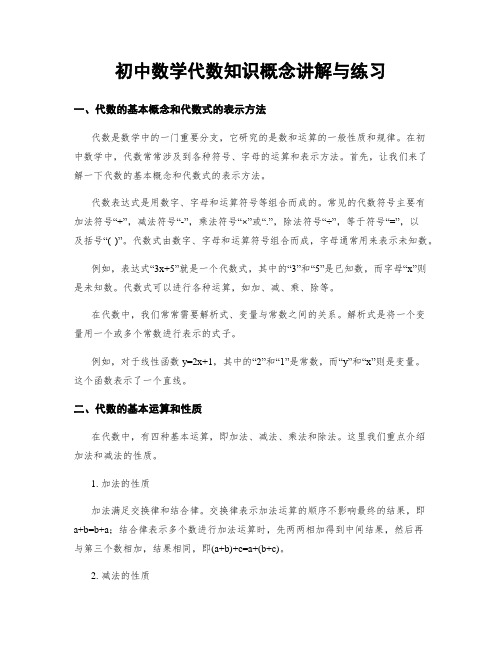 初中数学代数知识概念讲解与练习