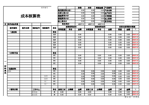 通用成本核算表