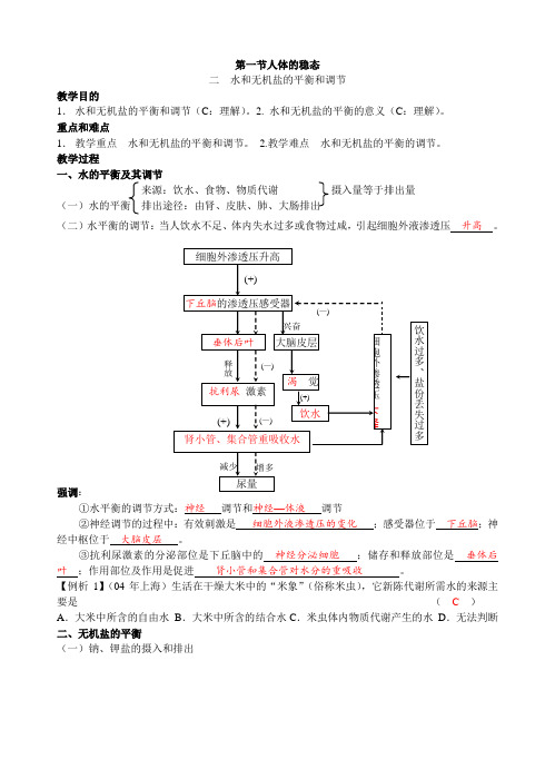 高三生物第一节 水和无机盐的调节