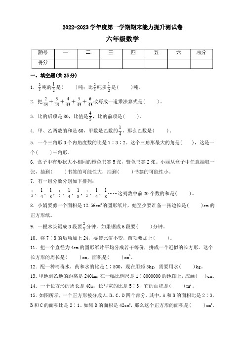 期末能力提升测试卷(试题)六年级数学上册西师大版(有答案)