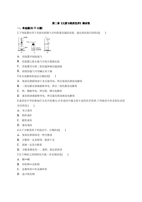 鲁科版高中化学必修第一册第二章《元素与物质世界》测试卷