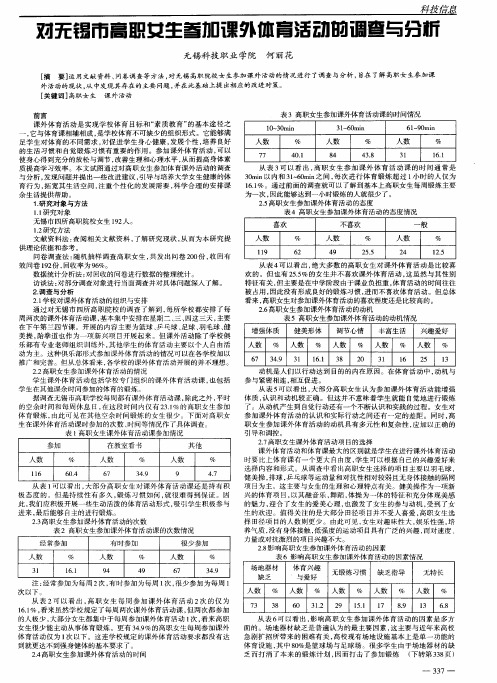 对无锡市高职女生参加课外体育活动的调查与分析