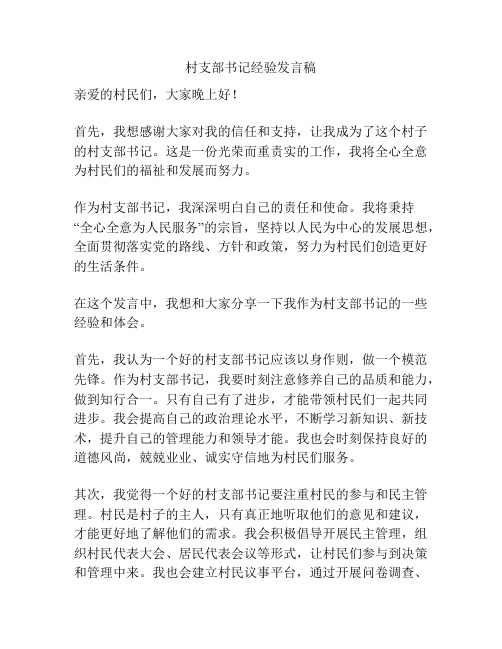 村支部书记经验发言稿