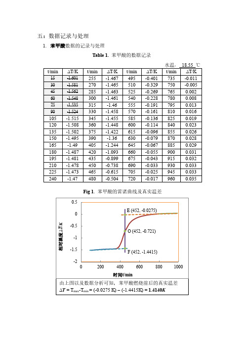 物化实验-燃烧热的测定-数据的处理以及雷诺曲线