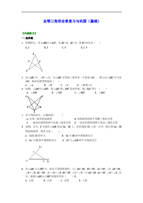 初二数学复习巩固经典 全等三角形全章复习与巩固(基础)巩固练习