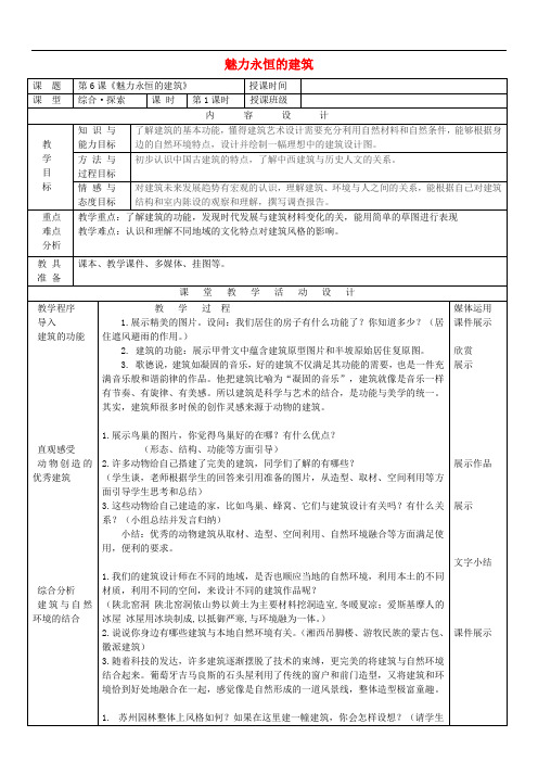 九年级美术上册 第6课 魅力永恒的建筑教案 湘美版