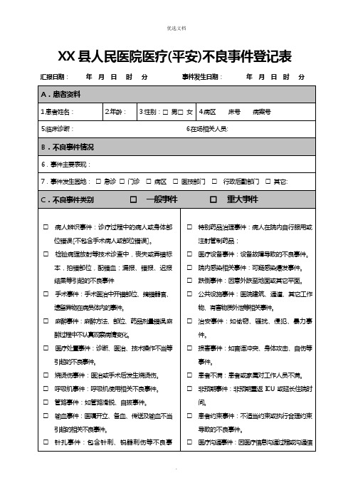 医疗(安全)不良事件登记表格模板