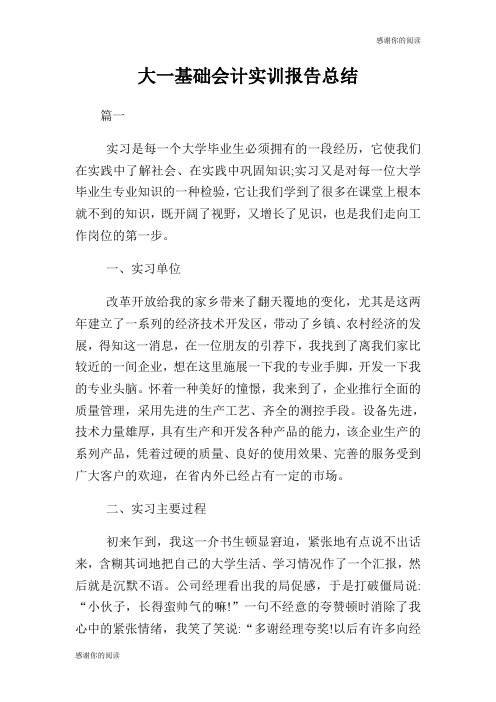 大一基础会计实训报告总结.doc