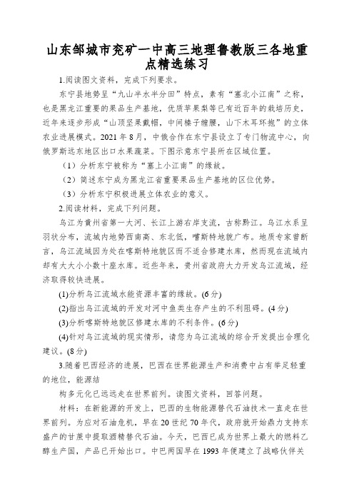 山东邹城市兖矿一中高三地理鲁教版三各地重点精选练习