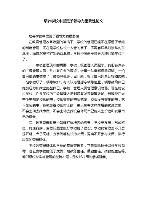 培养学校中层班子领导力重要性论文