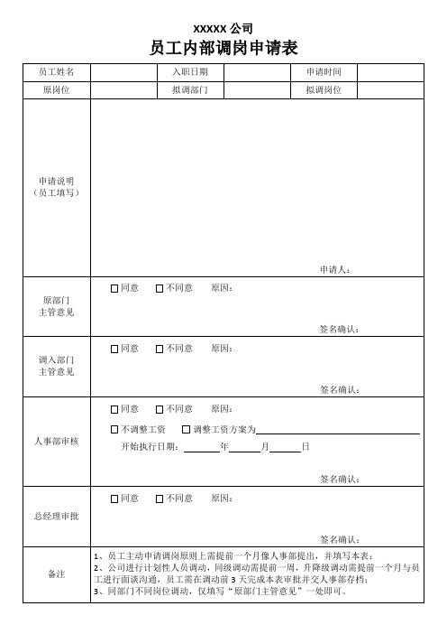 员工内部调岗申请表(标准版)