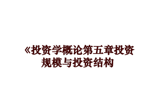 《投资学概论第五章投资规模与投资结构