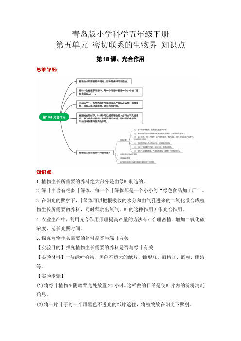 青岛版五年级科学下册第五单元 密切联系的生物界(知识点总结)