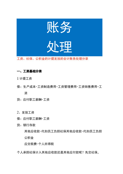 工资社保公积金的计提发放的会计账务处理分录