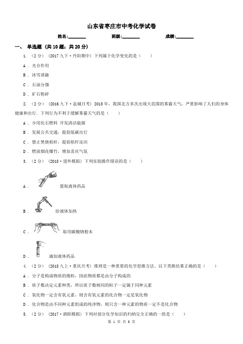 山东省枣庄市中考化学试卷