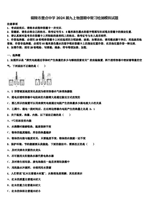 铜陵市重点中学2024届九上物理期中复习检测模拟试题含解析