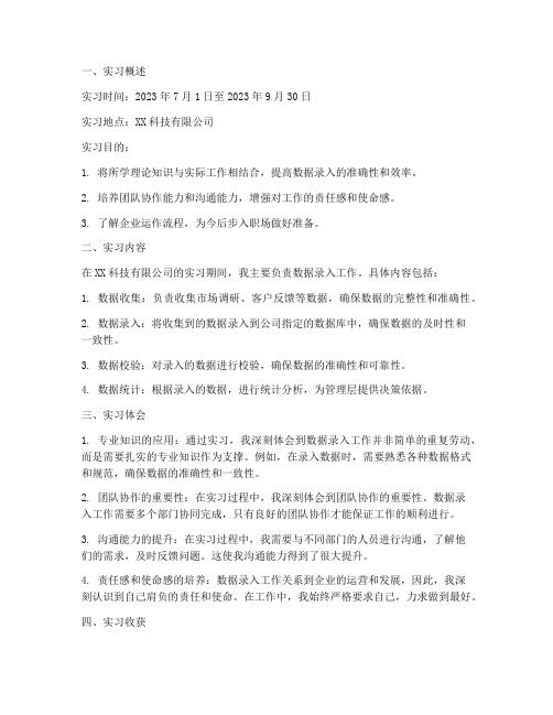 数据录入的顶岗实习报告