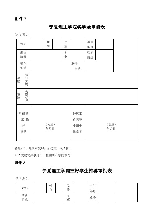 各类评优表格