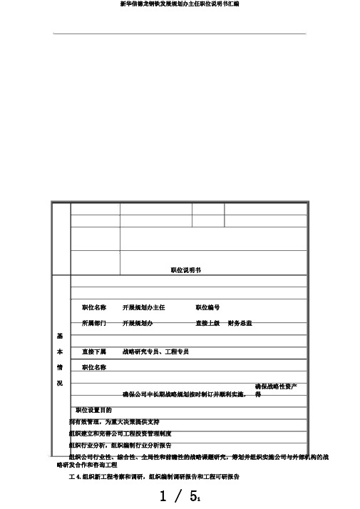 新华信德龙钢铁发展规划办主任职位说明书汇编