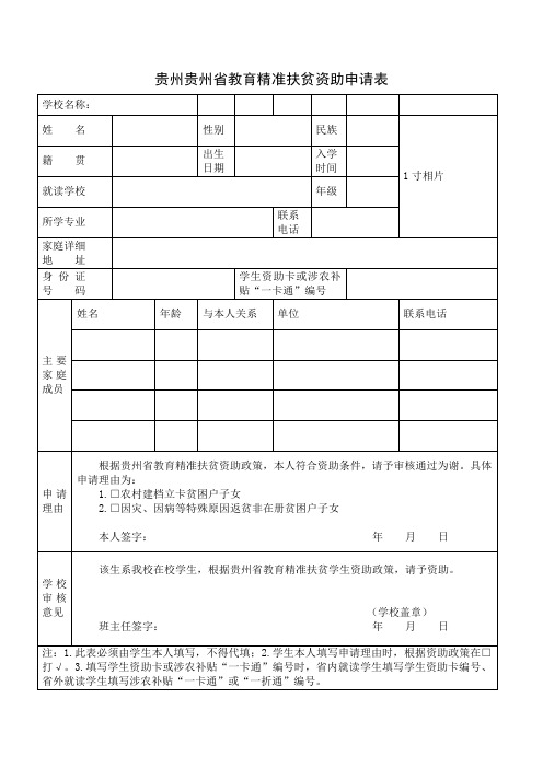 贵州贵州教育精准扶贫资助申请表