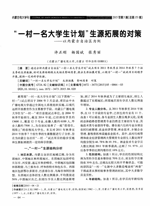 “一村一名大学生计划”生源拓展的对策——以内蒙古自治区为例