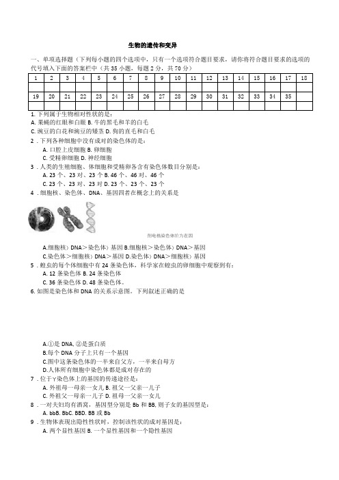 【新】人教版八年级生物下册- 生物的遗传和变异  测试题