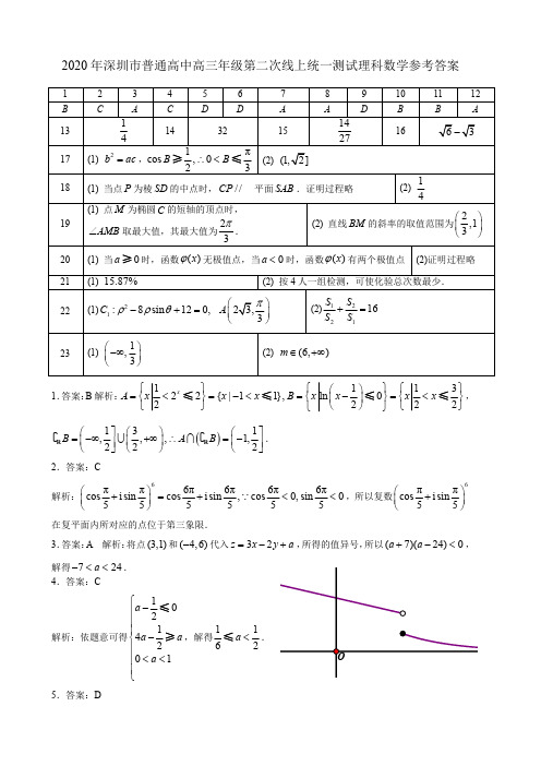 【答案】2020年深圳市普通高中高三年级第二次在线统一测试——数学(理科)