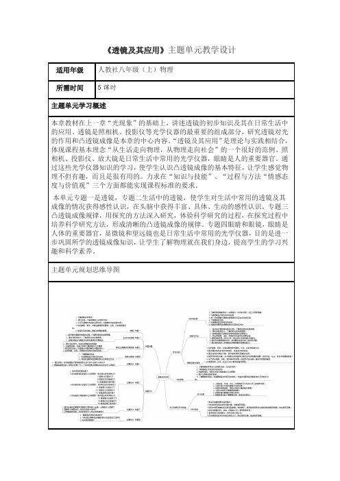 初中物理《透镜及其应用》主题单元教学设计以及思维导图